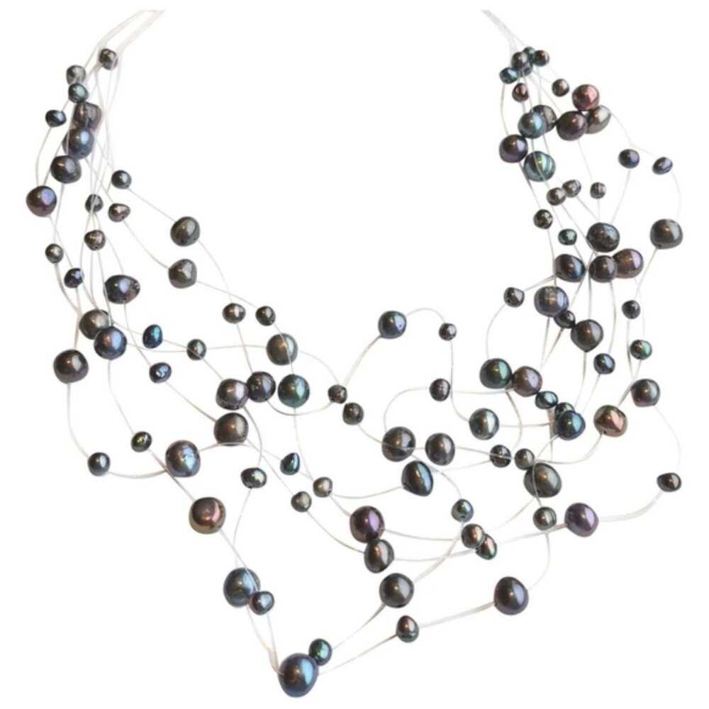 Peacock Grey floating illusion freshwater pearl Necklace